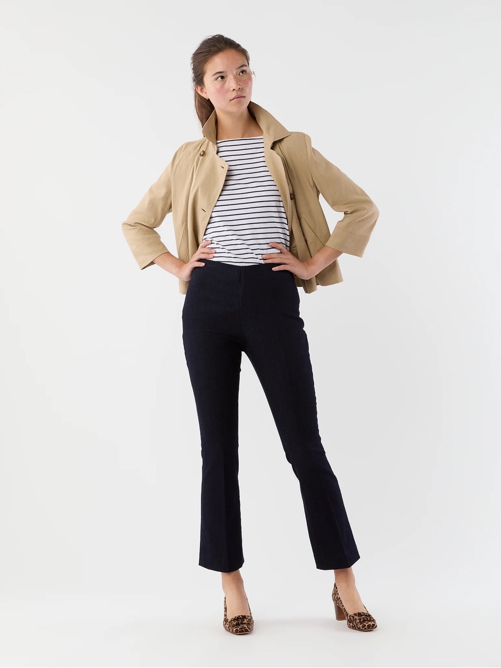NWT Ann Mashburn Faye Flare Cropped Pants in Indigo Stretch Denim